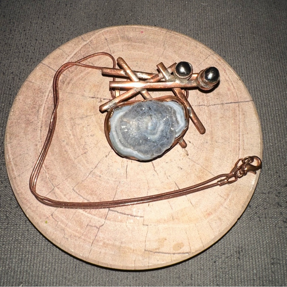 Druzy Agate necklace copper artist made - Picture 4 of 6